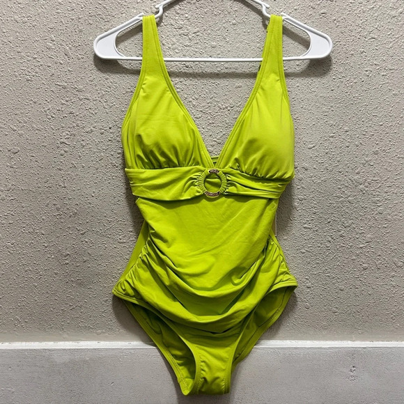 MICHAEL Michael Kors O-Ring One Piece Swimsuit Limeaid NWT Size 6 - Picture 1 of 8